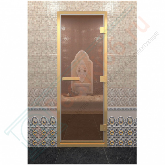 Стеклянная дверь для хамама в золотом профиле, бронза 190х80 (по коробке) (DoorWood) в Ижевске