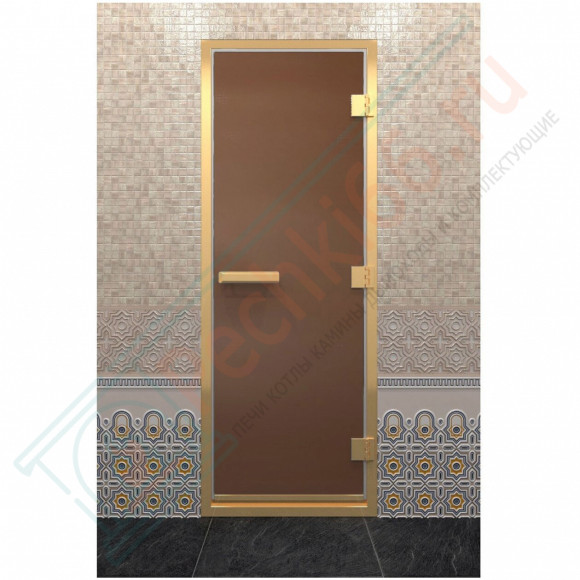 Стеклянная дверь для хамама в золотом профиле, бронза матовая 200х90 (по коробке) (DoorWood) в Ижевске
