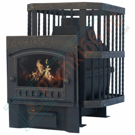 Чугунная печь для бани Сибирь-24, с каминной топочной дверцей (НМК)