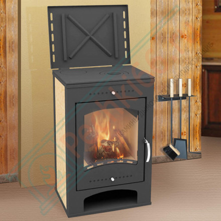 Печь-камин Варта Аква с плитой (Мета) до 260 м3