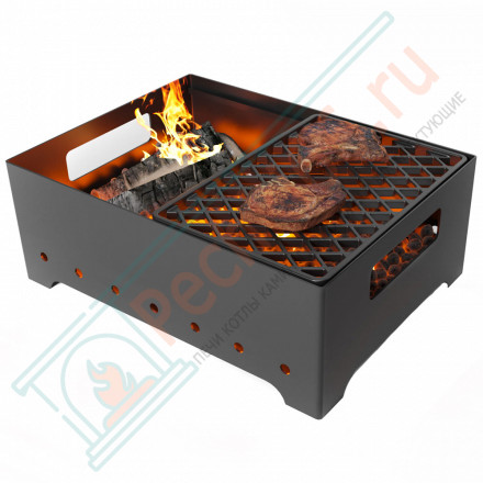 Стальной мангал "Турист 2" на подставке, с чугунной решеткой "Стейк" (Везувий)