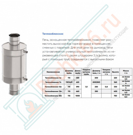 Теплообменник на трубу (Aisi-439/1.0 мм) d-150 мм, 7 л (УМК)