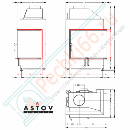 Каминная топка П2С 700 R (Астов)