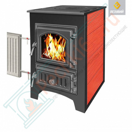 Печь-камин ПК-01-270, с плитой и Т/О, красный (Везувий) до 150 м3