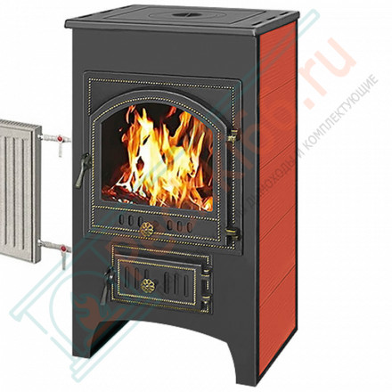 Печь-камин ПК-01-205, с плитой, Т/О, красный (Везувий)