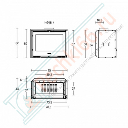 Стальная топка IL 75/58 (Piazzetta) 9,2 кВт