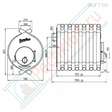 Печь отопительная АОГТ 03 (Везувий) до 600 м3