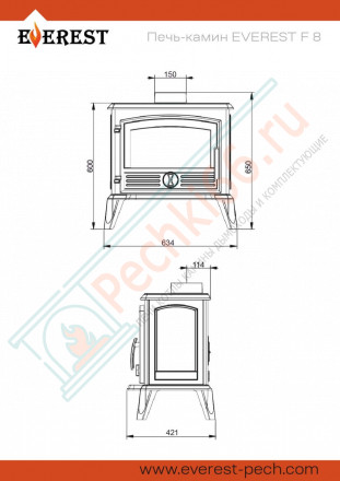Печь-камин F8 (Everest) до 160 м3
