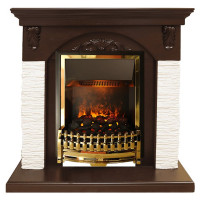 Каминокомплект Bern Сланец мелкий белый / Темный дуб с очагом Atherton