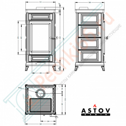 Печь-камин Майолика, красная (Астов)