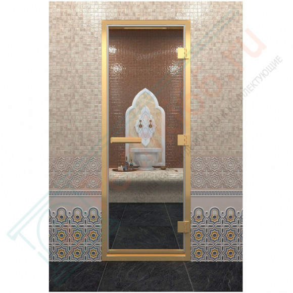 Стеклянная дверь DoorWood «Хамам Прозрачная» в золотом профиле 2000х900 (по коробке) в Ижевске