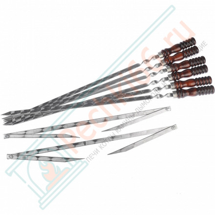 Набор шампуров в чехле L=50 см с деревянной ручкой, + таганок, 6 шт