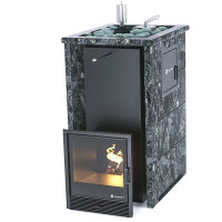 Печь для бани Геленджик-М2 в трёхстороннем кожухе с открытым верхом из пироксените (ИзиСтим)