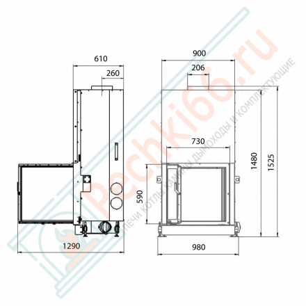 Каминная топка F 750G, серый шамот (Stav)