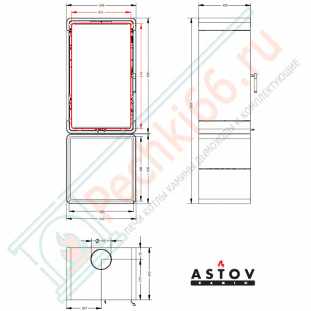 Печь-камин КУБ ПК 4581, металл на дровнике (Астов)