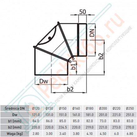 Колено 0 - 90° черное, с ревизией d-180 (Darco)