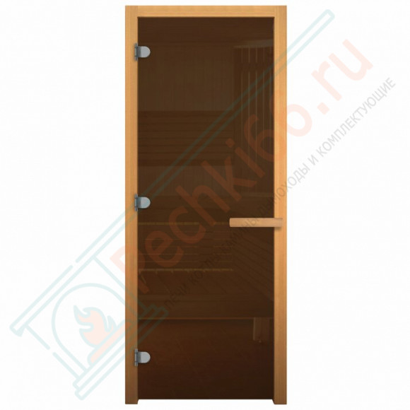 Дверь стеклянная для бани, 8 мм. 3 петли, бронза, коробка осина 1700х700 (Везувий) в Ижевске