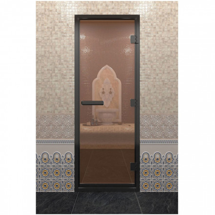 Дверь для хамама в черном профиле, бронза 2100x900 мм (DoorWood)