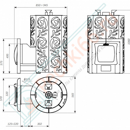 Дровяная банная печь Grill'D Violet World Steel Romb Long Window Max