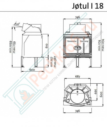 Чугунная топка I 18 panorama (Jotul)