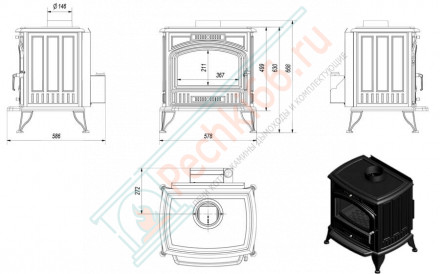 Чугунная печь-камин KOZA K6 турбина (Kratki)