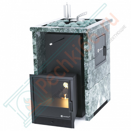 Печь для бани Анапа-М2 в трёхстороннем кожухе с открытым верхом из змеевика (ИзиСтим)