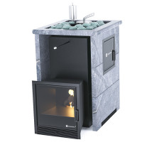 Печь для бани Анапа-М2 в трёхстороннем кожухе с открытым верхом из талькохлорита (ИзиСтим)